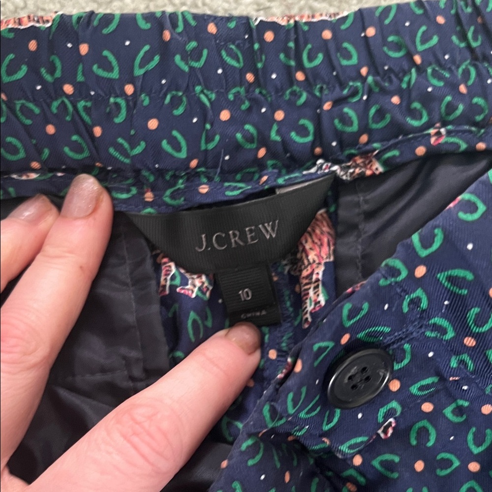 J Crew 10 Navy Silk Pants with Pink Tiger Print - Picture 4 of 6